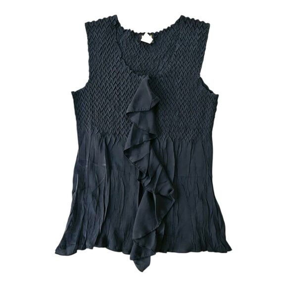 Tops - UBU Women's L Black Ruffle Front Tank Top Sheer Rouching Whimsygoth Dark Fairy